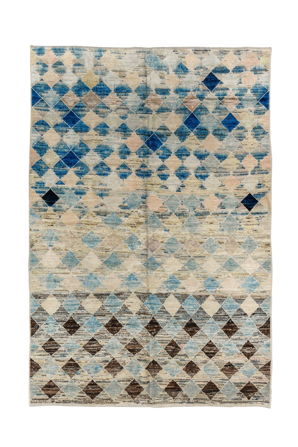 6' x 9' one-of-a-kind handmade vintage Tulu medium size rug. Color palette: blue, brown, gainsboro, gray, light blue