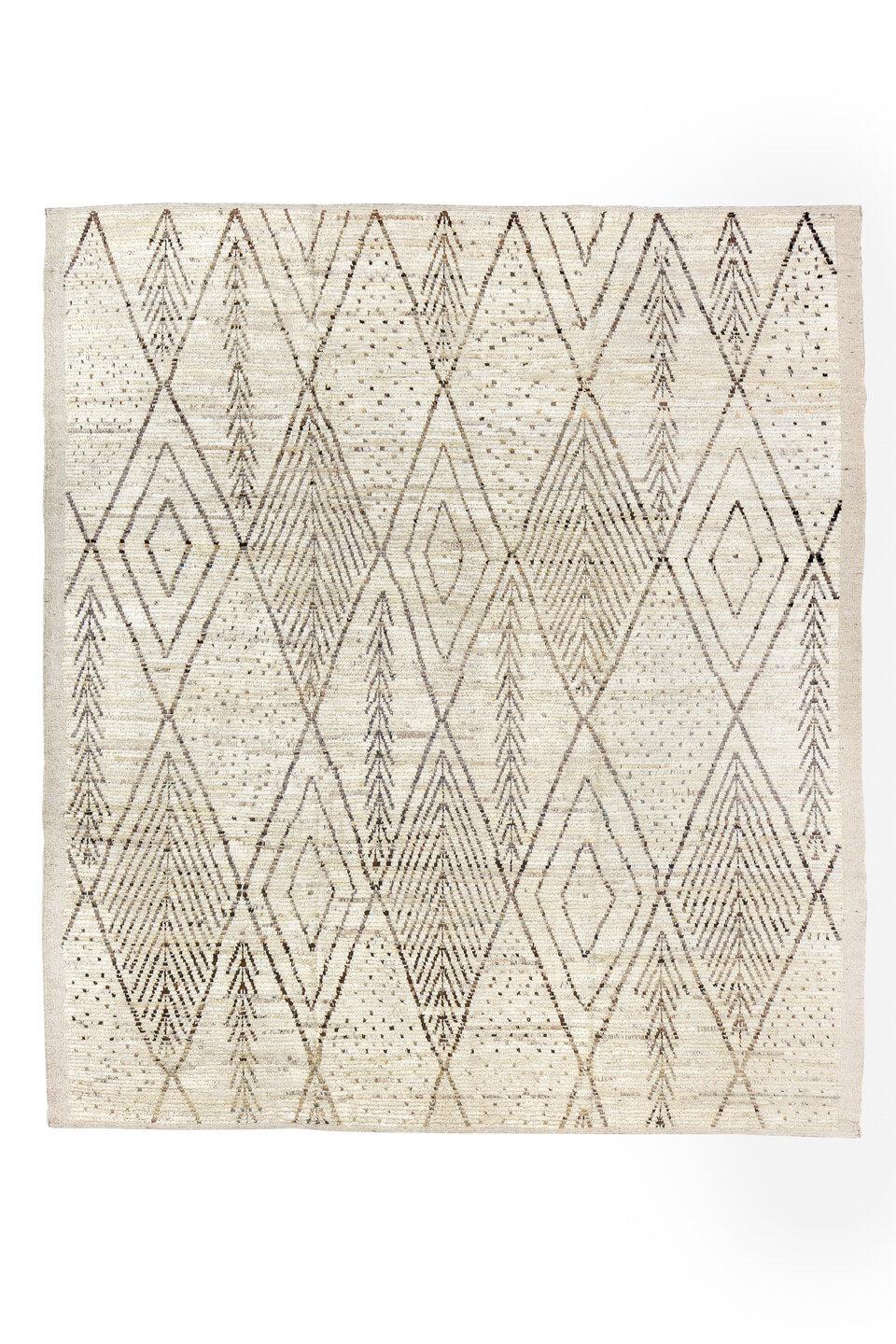 8' x 9' one-of-a-kind handmade vintage Tulu rug. Color palette: brown, gainsboro, gray, light gray, off-white, silver