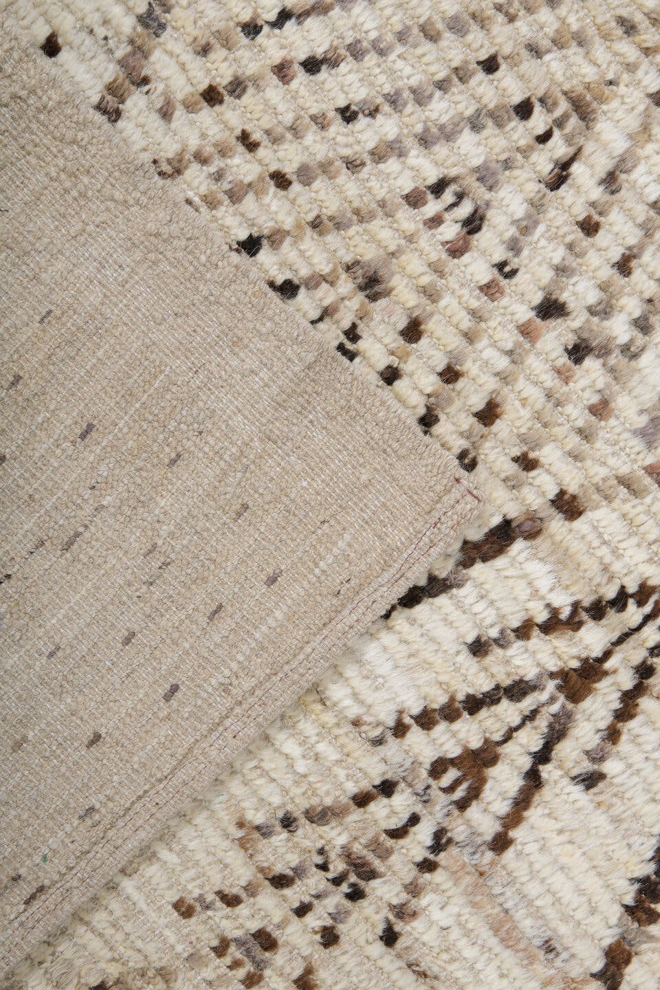 8' x 9' one-of-a-kind handmade vintage Tulu rug. Color palette: ivory, taupe, brown, cream, charcoal, beige, gray, black
