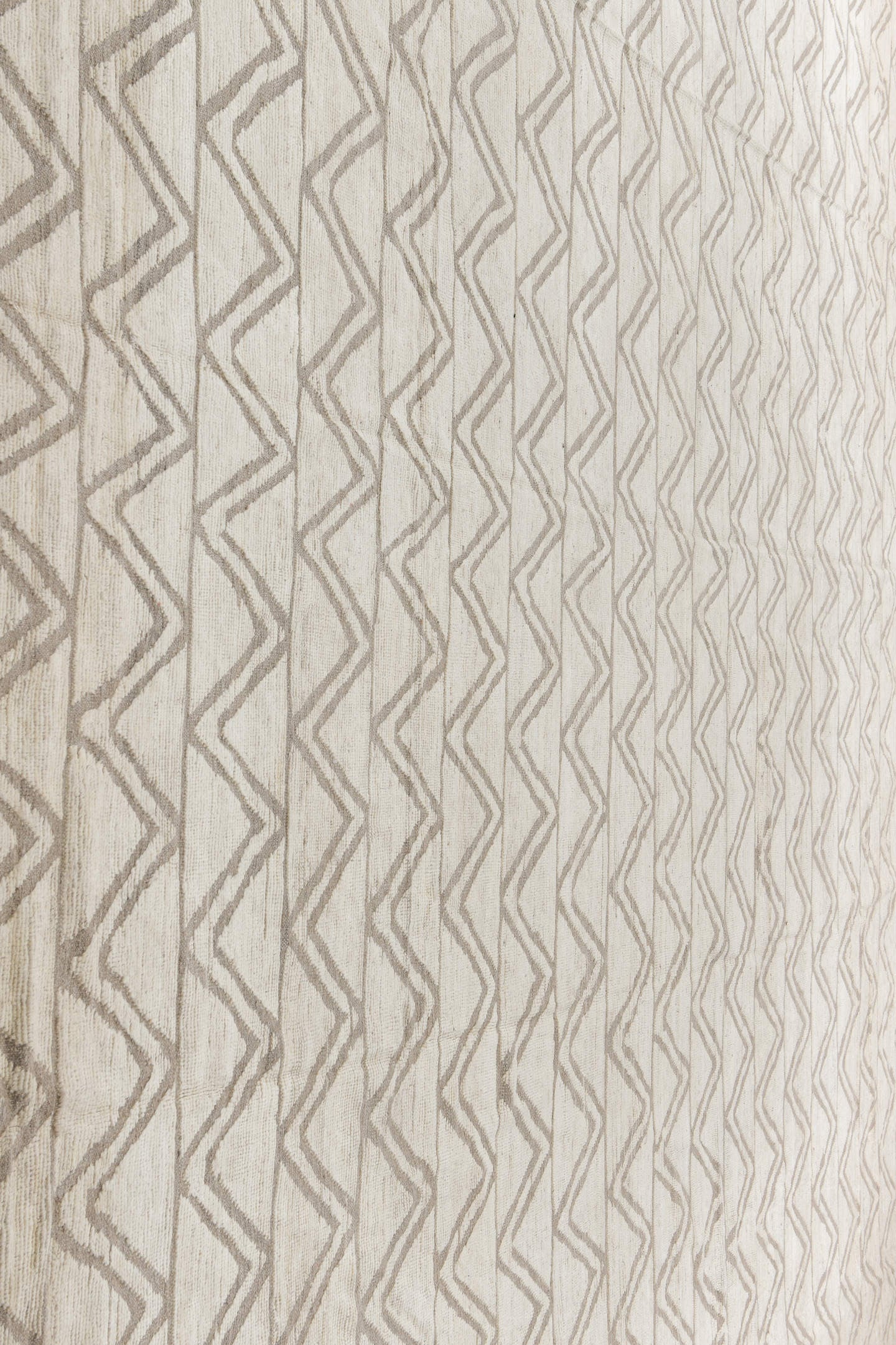 14' x 15' one-of-a-kind handmade vintage Tulu oversize rug. Color palette: ivory, taupe, beige, stone, gray