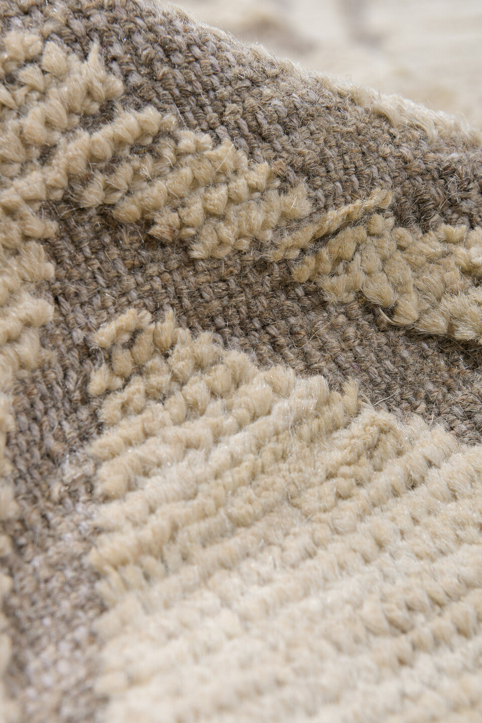 14' x 15' one-of-a-kind handmade vintage Tulu oversize rug. Color palette: ivory, taupe, beige, stone, gray