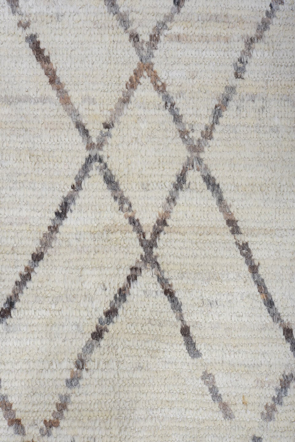 9' x 11' one-of-a-kind handmade vintage Tulu large size rug. Color palette: ivory, taupe, charcoal, cream, beige, gray