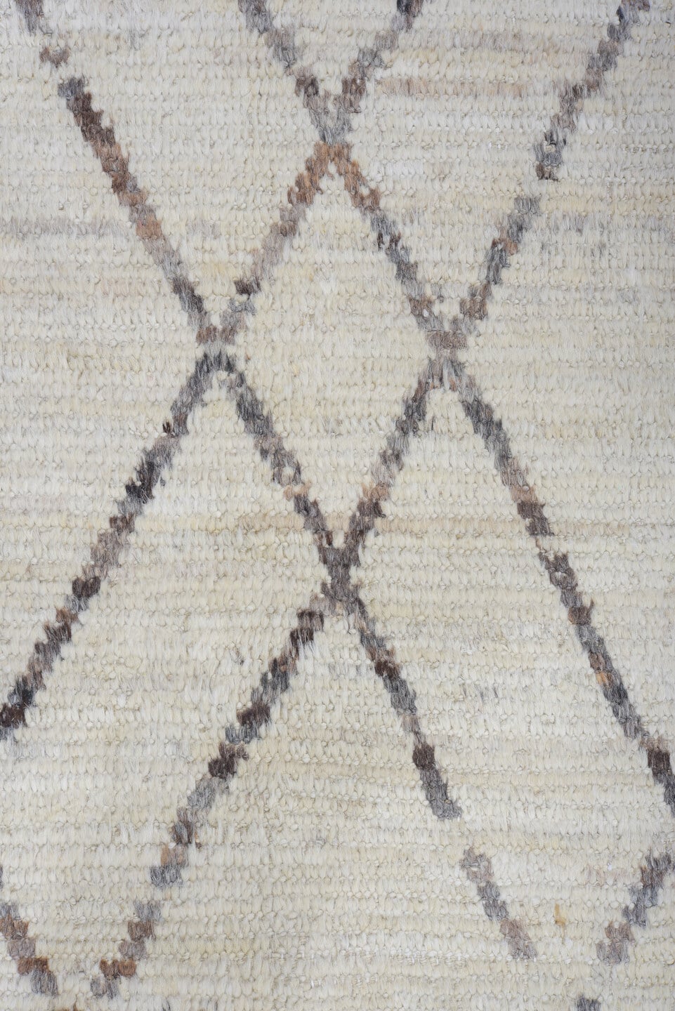9' x 11' one-of-a-kind handmade vintage Tulu large size rug. Color palette: ivory, taupe, charcoal, cream, beige, gray