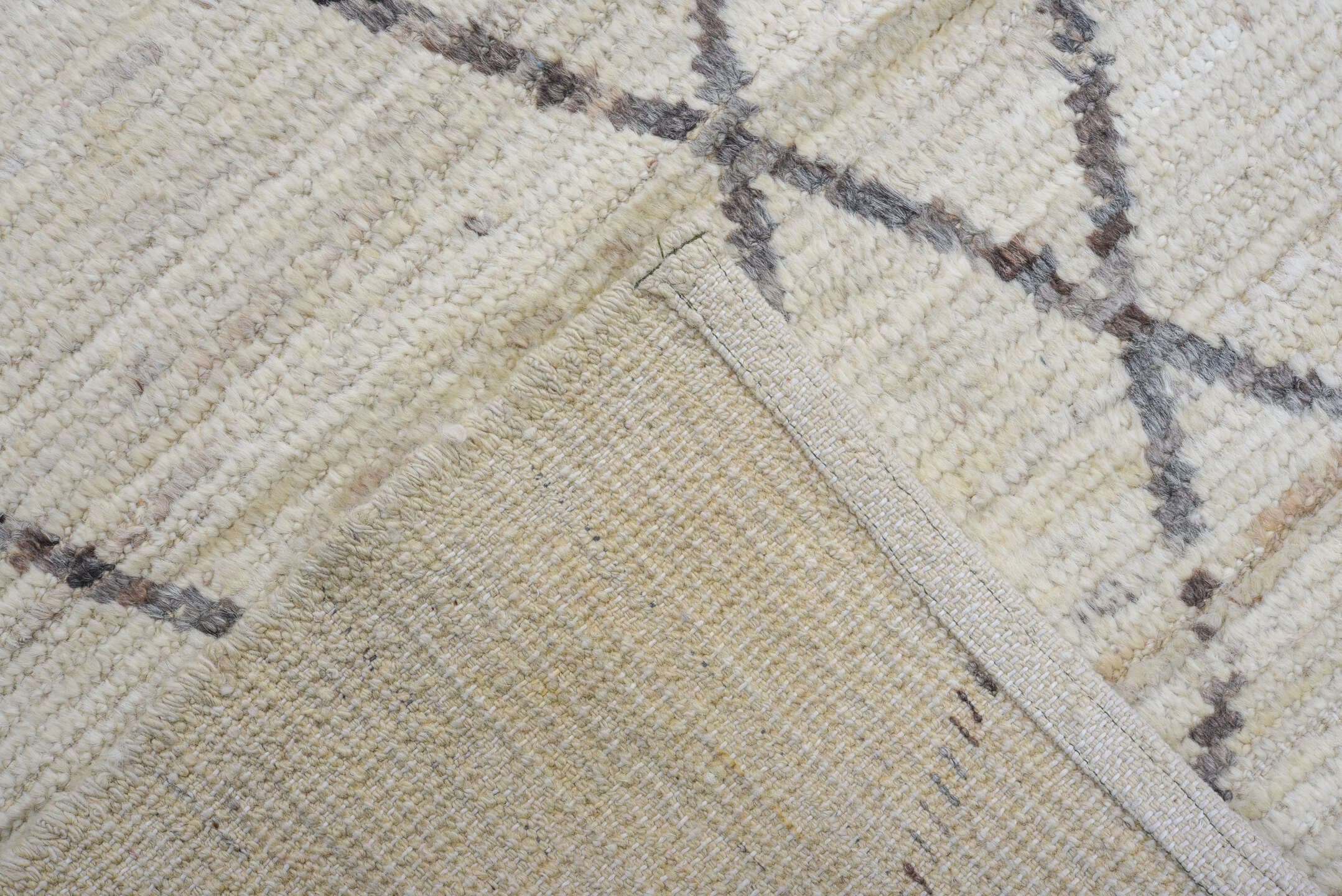 9' x 11' one-of-a-kind handmade vintage Tulu large size rug. Color palette: ivory, taupe, charcoal, cream, beige, gray