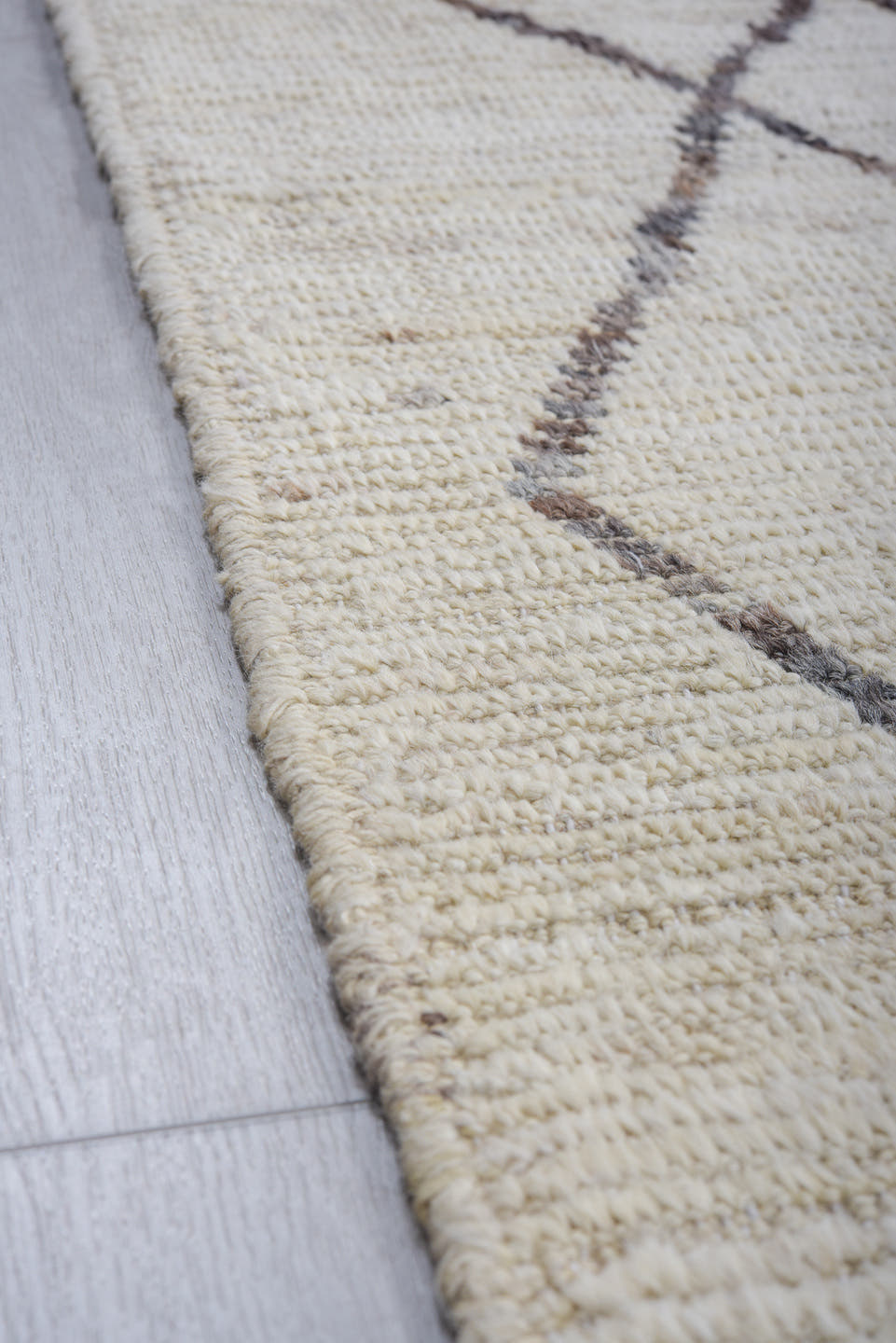 9' x 11' one-of-a-kind handmade vintage Tulu large size rug. Color palette: ivory, taupe, charcoal, cream, beige, gray