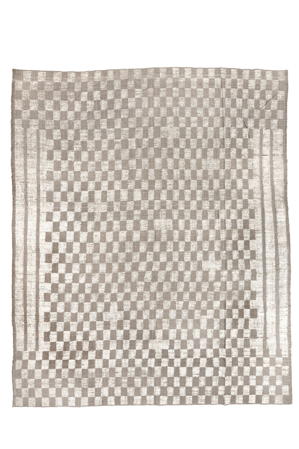 13' x 16' one-of-a-kind handmade vintage Tulu oversize rug. Color palette: floral white, gainsboro, gray, light gray, linen