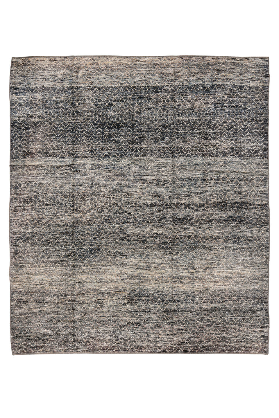 8' x 10' one-of-a-kind handmade vintage Tulu large size rug. Color palette: black, blue, brown, charcoal, dark gray