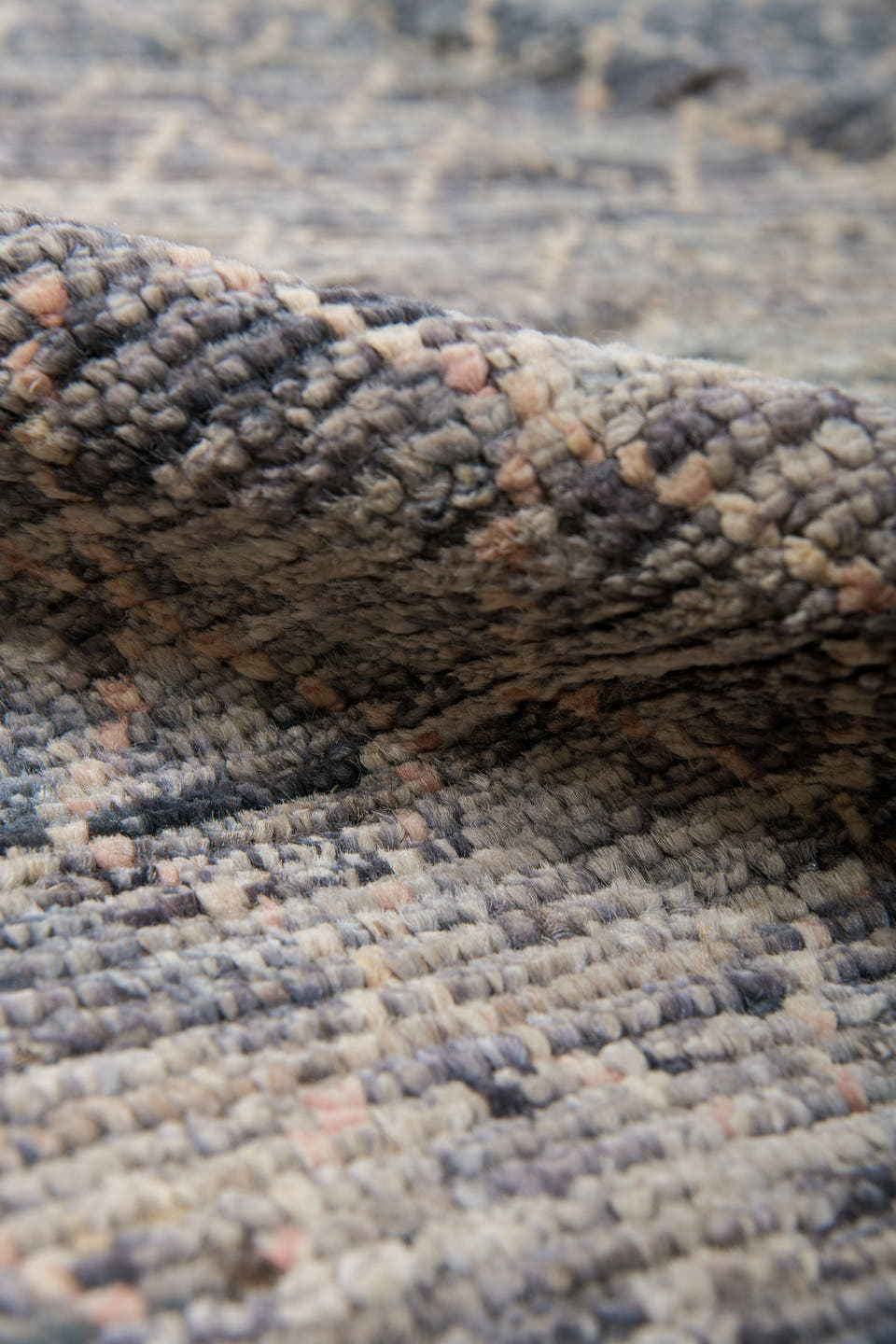 8' x 10' one-of-a-kind handmade vintage Tulu large size rug. Color palette: charcoal, ivory, taupe, gray, slate, black