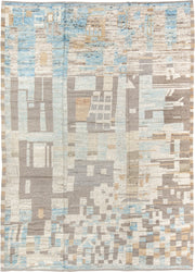 10' x 14' one-of-a-kind handmade vintage Tulu large size rug. Color palette: ivory, taupe, sky blue, beige, light gray, gray