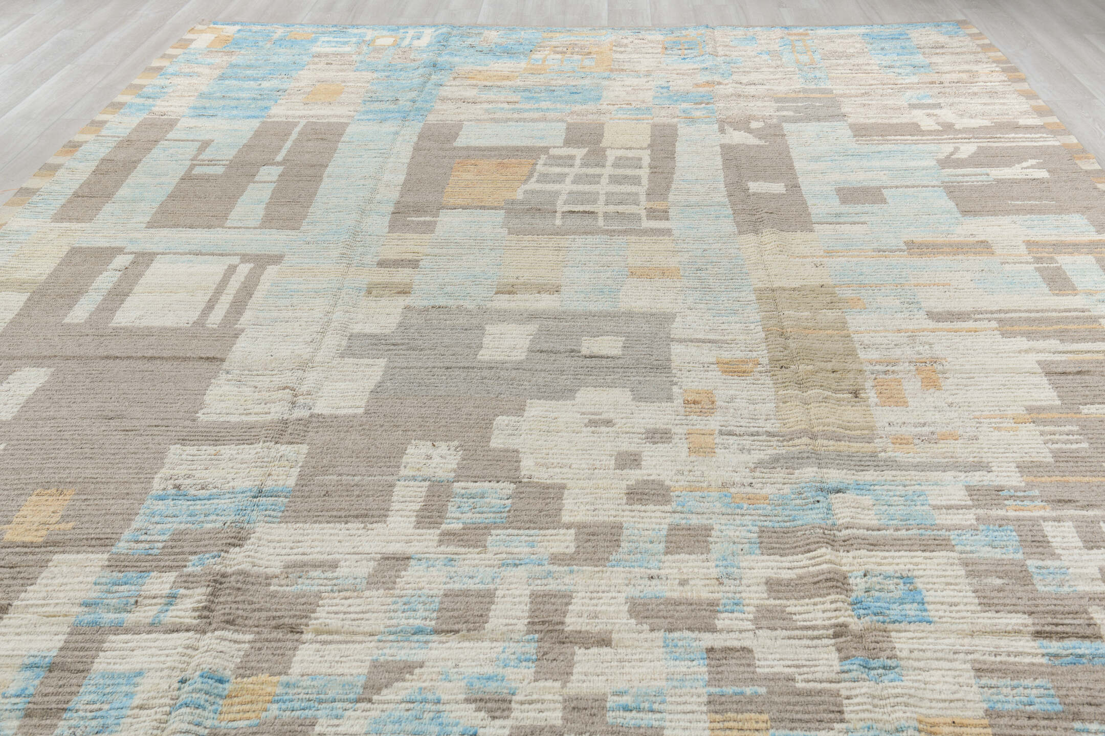 10' x 14' one-of-a-kind handmade vintage Tulu large size rug. Color palette: blue, brown, dark gray, dim gray, gainsboro