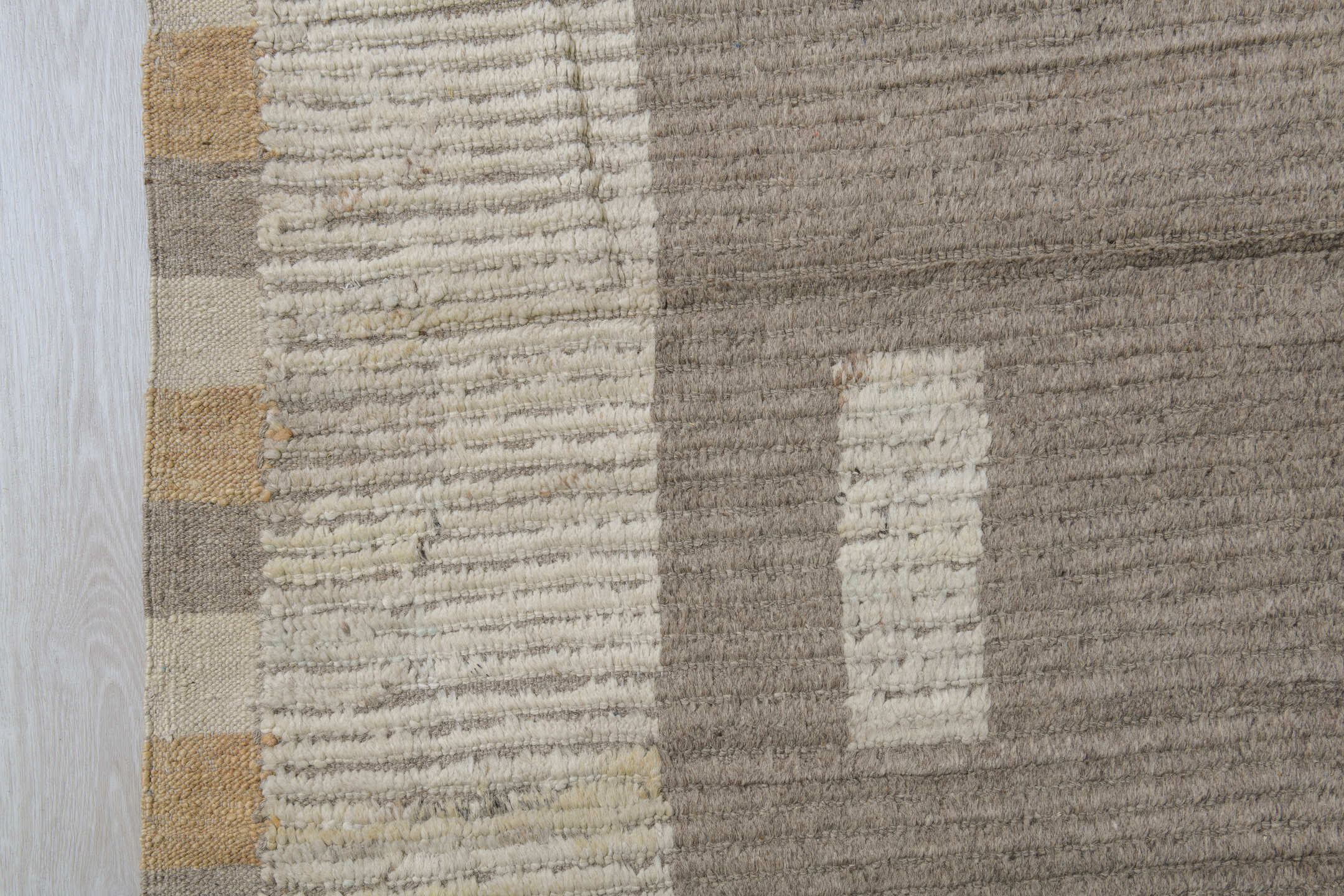 10' x 14' one-of-a-kind handmade vintage Tulu large size rug. Color palette: ivory, taupe, sky blue, beige, light gray, gray