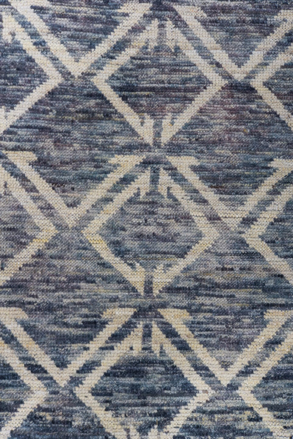 13' x 17' one-of-a-kind handmade vintage Tulu oversize rug. Color palette: blue, ivory, slate, denim, gray
