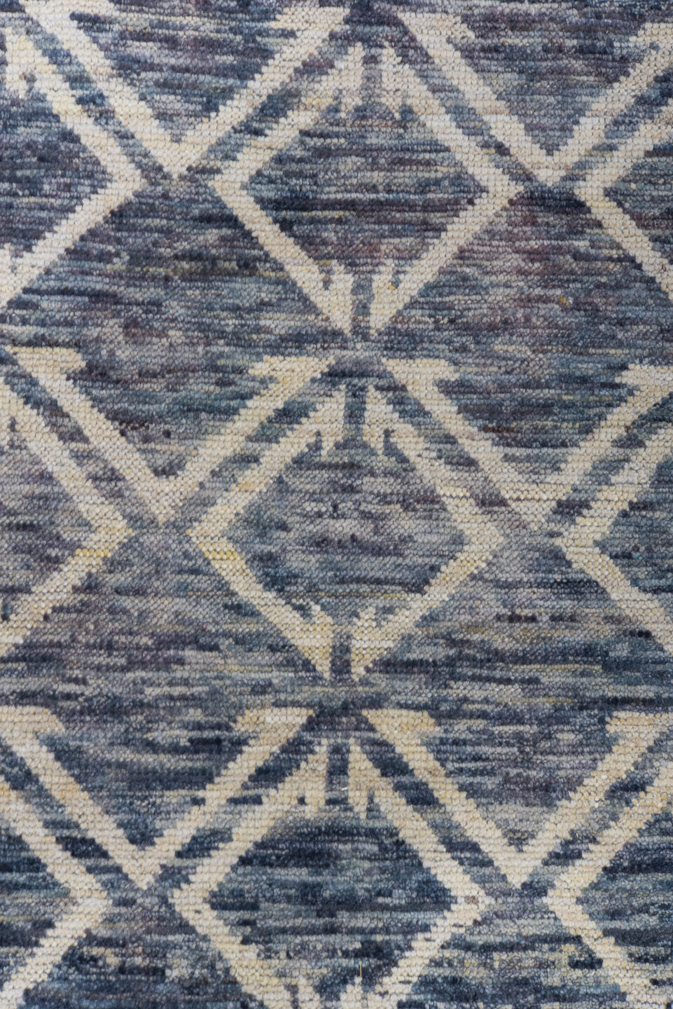 13' x 17' one-of-a-kind handmade vintage Tulu oversize rug. Color palette: blue, dark gray, gainsboro, gray, light gray