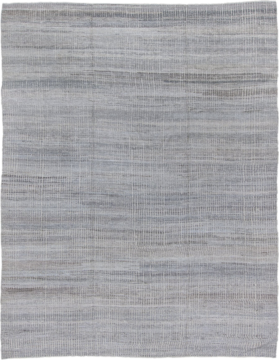 9' x 12' one-of-a-kind handmade vintage Tulu large size rug. Color palette: gray, ivory, taupe, charcoal, beige, black