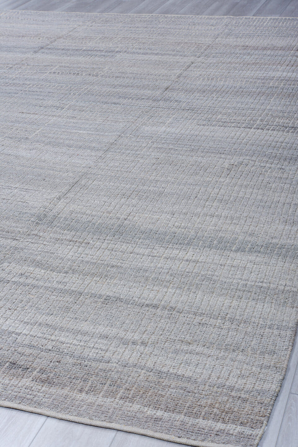 9' x 12' one-of-a-kind handmade vintage Tulu large size rug. Color palette: gray, ivory, taupe, charcoal, beige, black