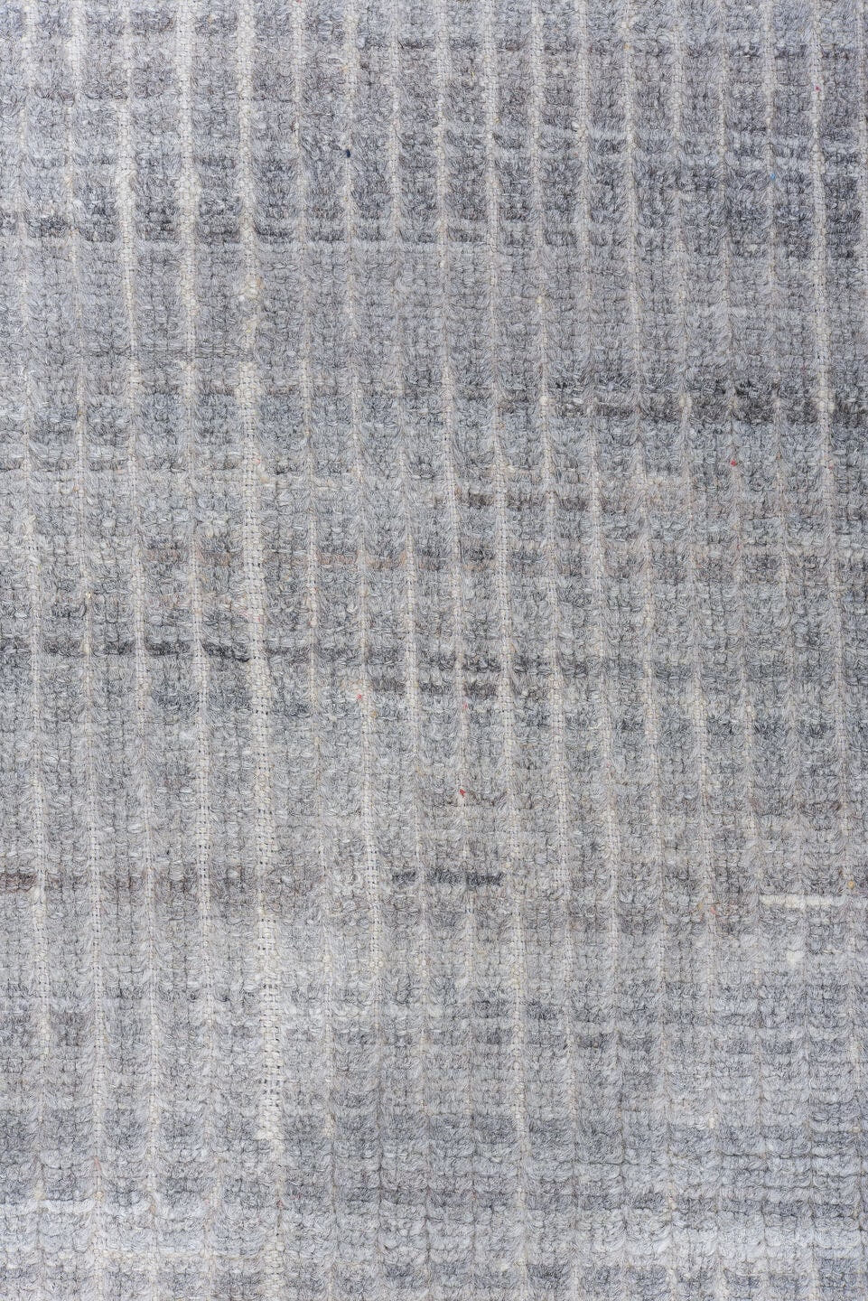 9' x 12' one-of-a-kind handmade vintage Tulu large size rug. Color palette: gray, ivory, taupe, charcoal, beige, black