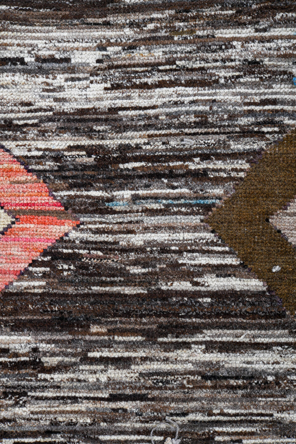 10' x 13' one-of-a-kind handmade vintage Tulu large size rug. Color palette: black, blue, brown, dark gray, dim gray