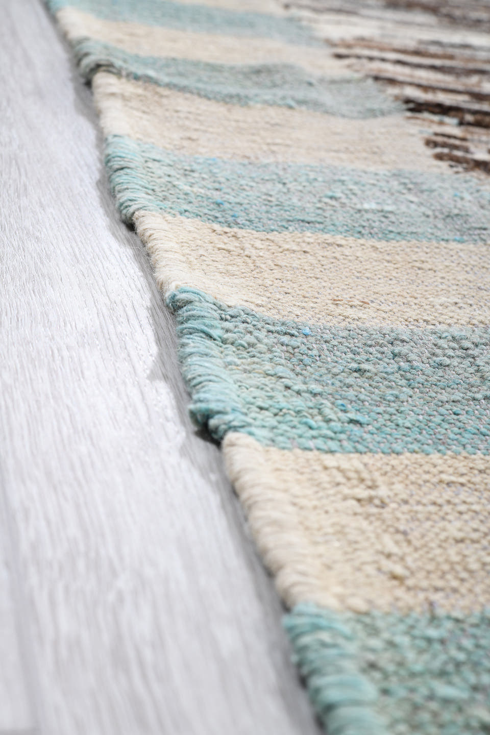 10' x 13' one-of-a-kind handmade vintage Tulu large size rug. Color palette: brown, ivory, aqua, taupe, blush, cream, teal