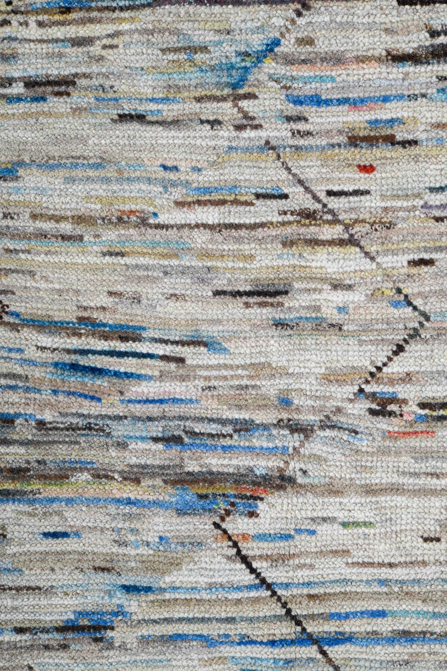 9' x 14' one-of-a-kind handmade vintage Tulu large size rug. Color palette: ivory, sky_blue, slate, taupe, cream, blush