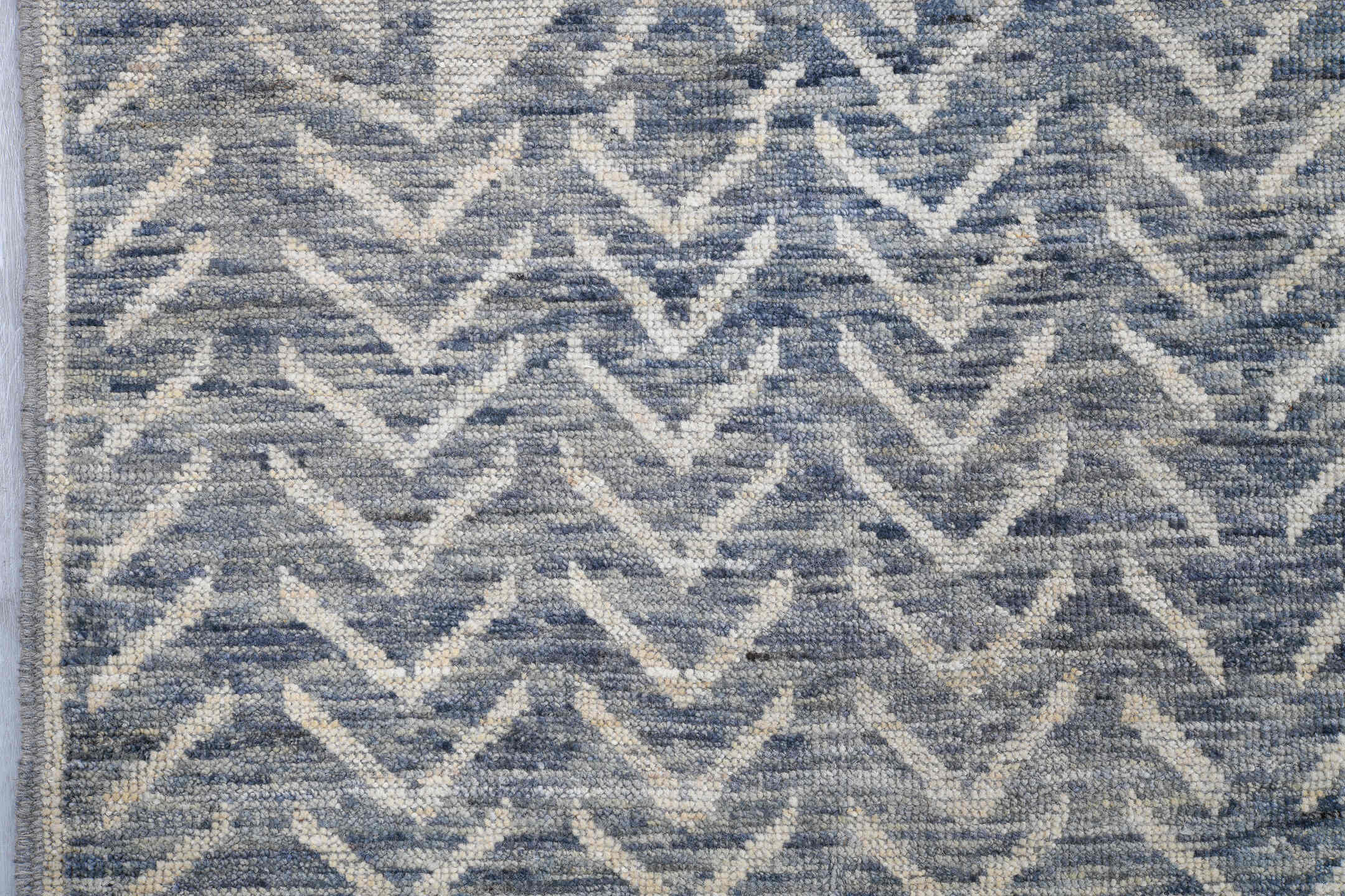 9' x 10' one-of-a-kind handmade vintage Tulu large size rug. Color palette: ivory, slate, pale blue, light gray, gray