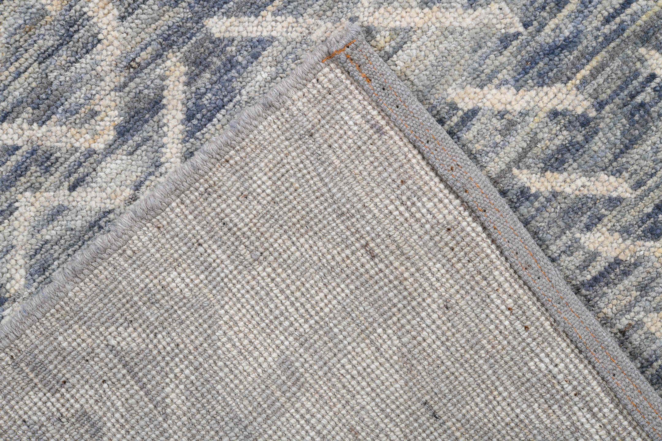 9' x 10' one-of-a-kind handmade vintage Tulu large size rug. Color palette: ivory, slate, pale blue, light gray, gray