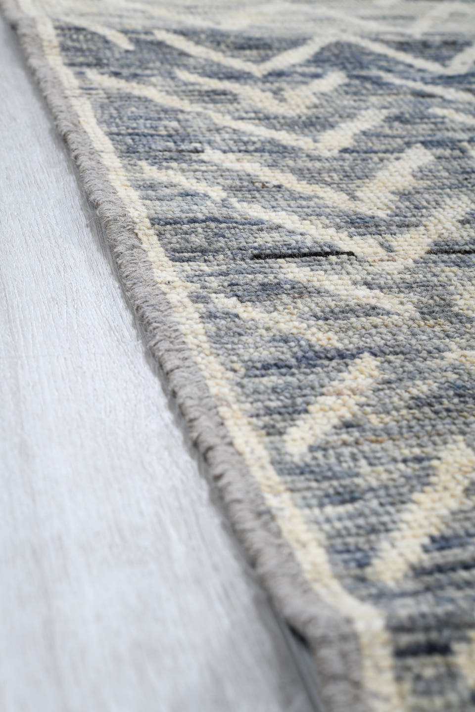 9' x 10' one-of-a-kind handmade vintage Tulu large size rug. Color palette: ivory, slate, pale blue, light gray, gray