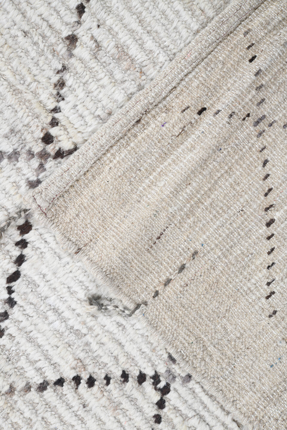 10' x 14' one-of-a-kind handmade vintage Tulu large size rug. Color palette: ivory, taupe, charcoal, cream, beige, gray