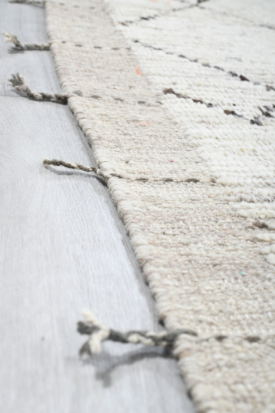10' x 14' one-of-a-kind handmade vintage Tulu large size rug. Color palette: ivory, taupe, charcoal, cream, beige, gray