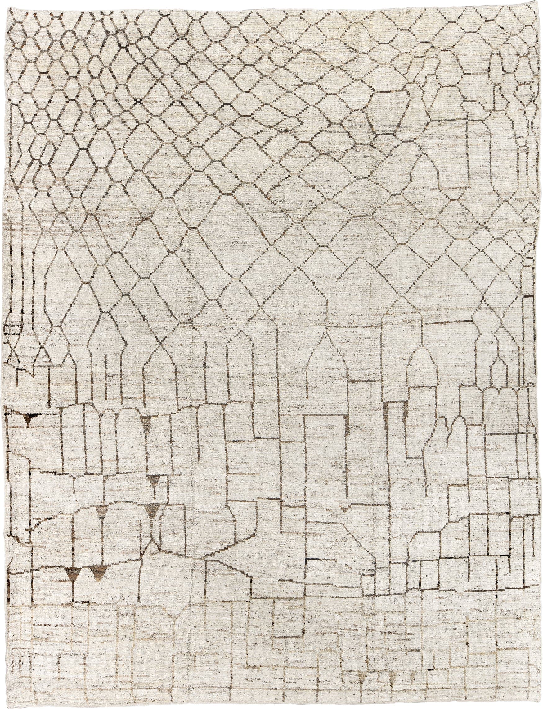 10' x 13' one-of-a-kind handmade vintage Tulu large size rug. Color palette: ivory, taupe, charcoal, cream, beige, gray