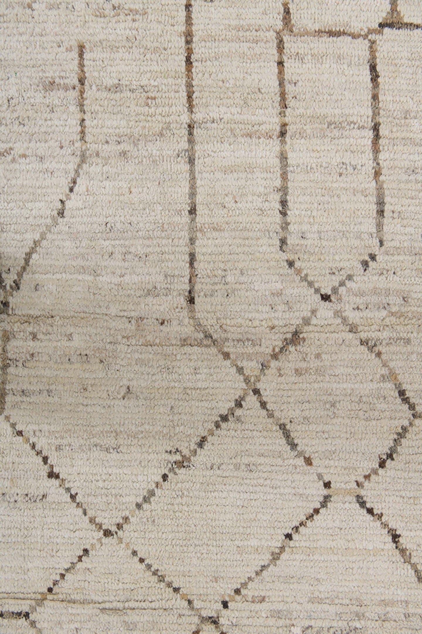 10' x 13' one-of-a-kind handmade vintage Tulu large size rug. Color palette: ivory, taupe, charcoal, cream, beige, gray