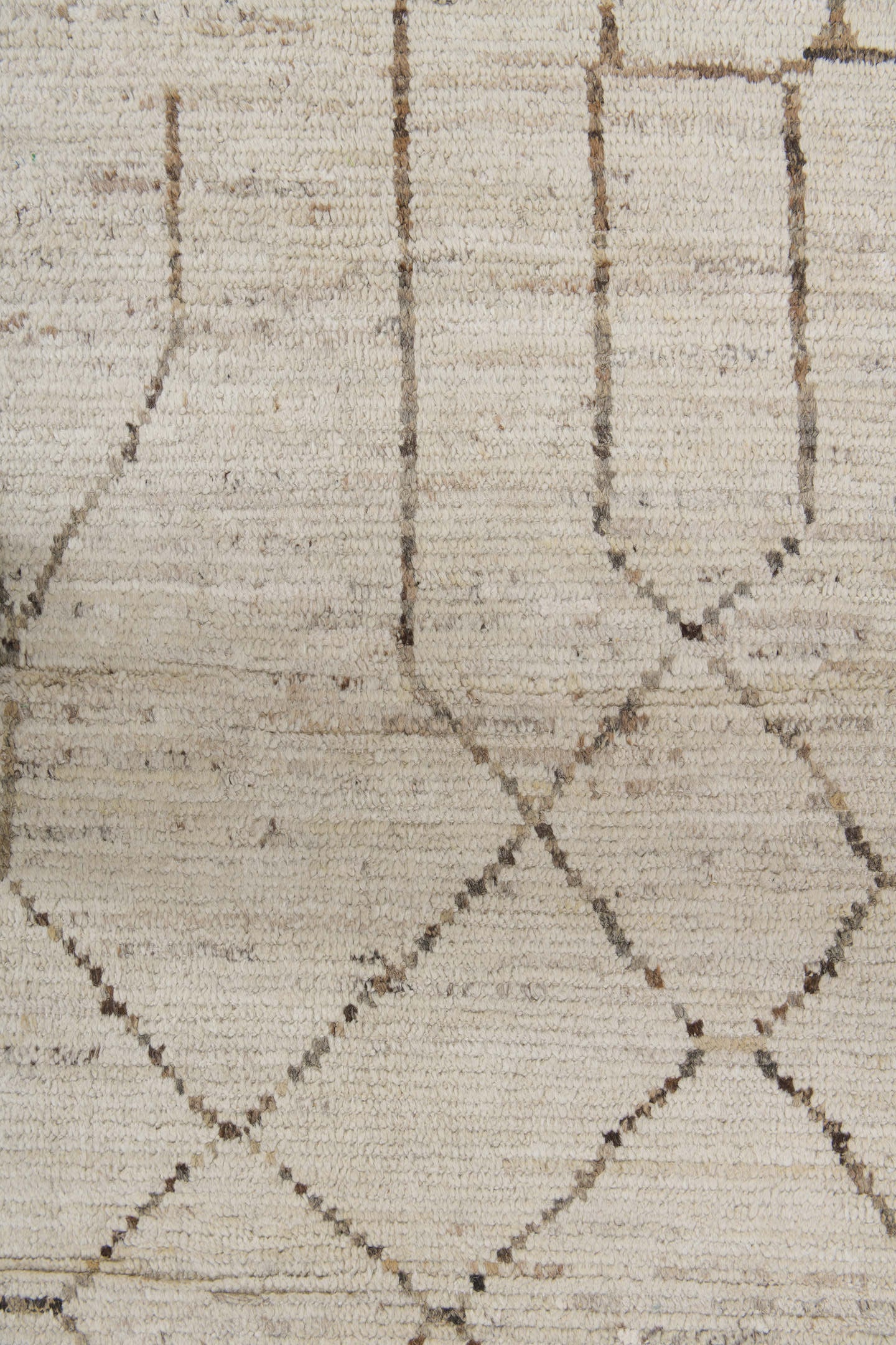 10' x 13' one-of-a-kind handmade vintage Tulu large size rug. Color palette: ivory, taupe, charcoal, cream, beige, gray