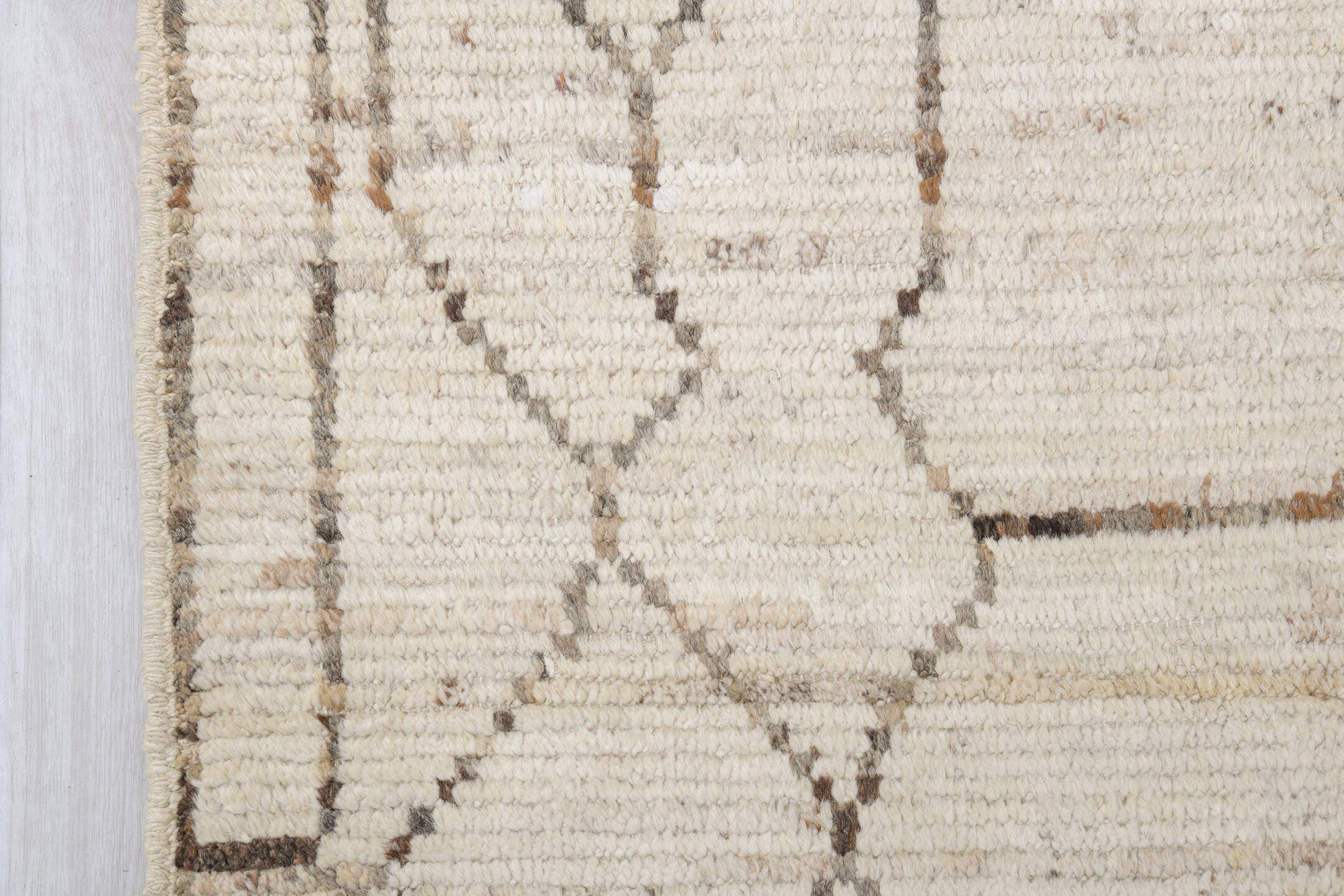 10' x 13' one-of-a-kind handmade vintage Tulu large size rug. Color palette: ivory, taupe, charcoal, cream, beige, gray
