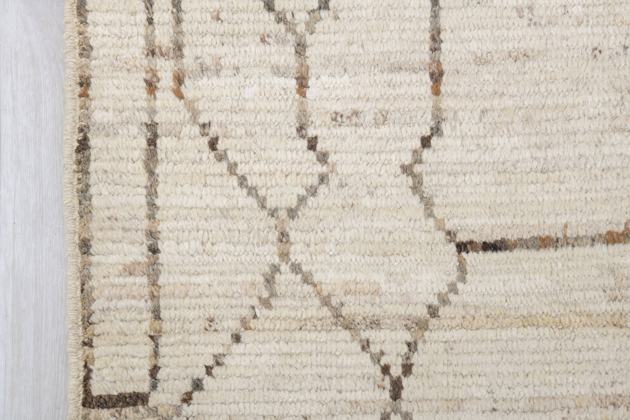 10' x 13' one-of-a-kind handmade vintage Tulu large size rug. Color palette: ivory, taupe, charcoal, cream, beige, gray
