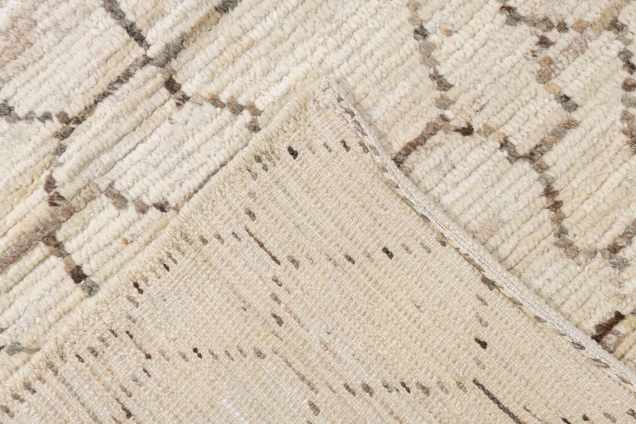 10' x 13' one-of-a-kind handmade vintage Tulu large size rug. Color palette: ivory, taupe, charcoal, cream, beige, gray
