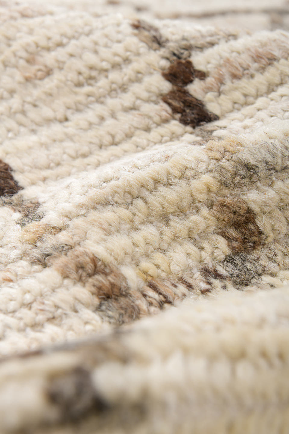 10' x 13' one-of-a-kind handmade vintage Tulu large size rug. Color palette: ivory, taupe, charcoal, cream, beige, gray
