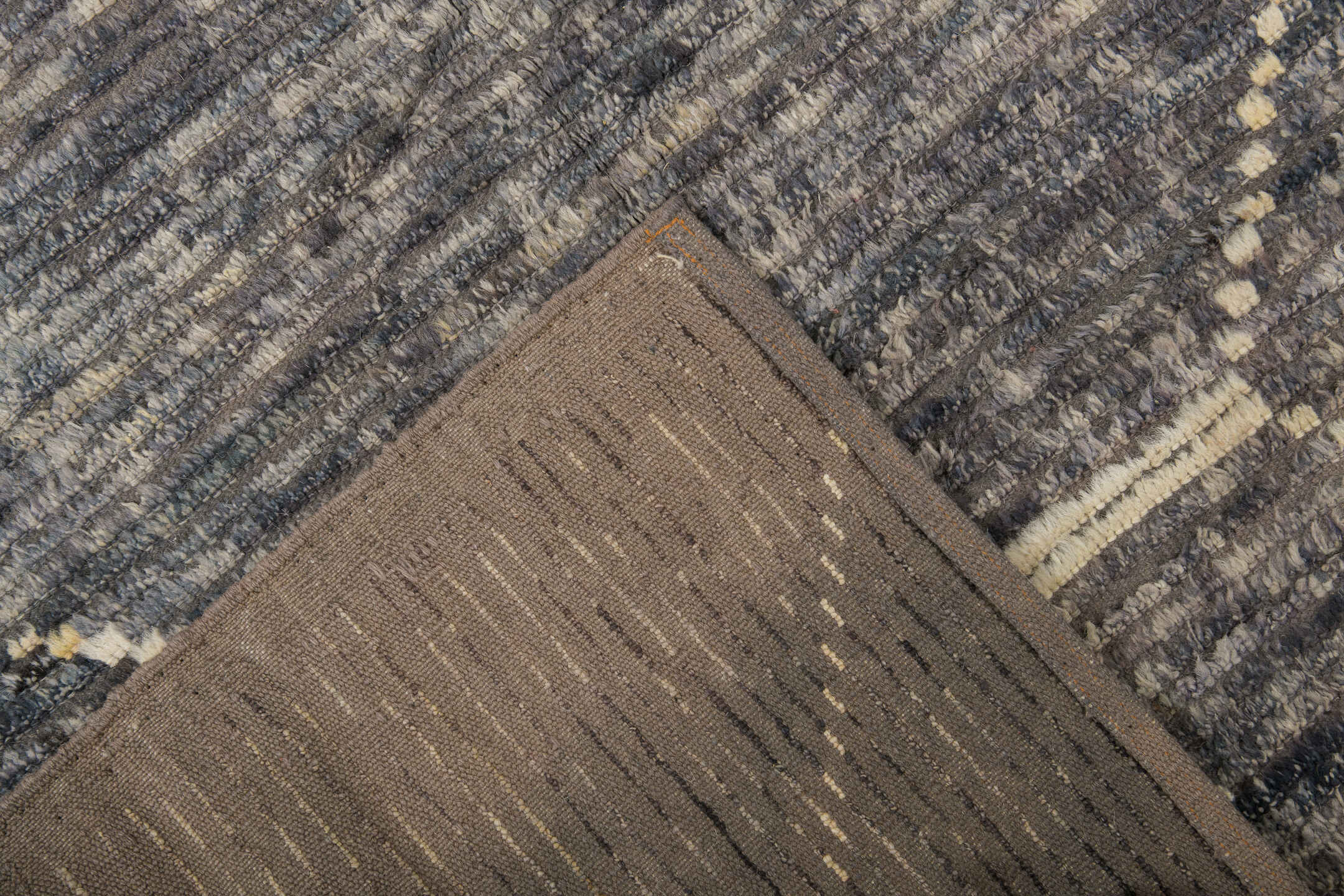 8' x 10' one-of-a-kind handmade vintage Tulu large size rug. Color palette: gray, charcoal, ivory, taupe, black, beige