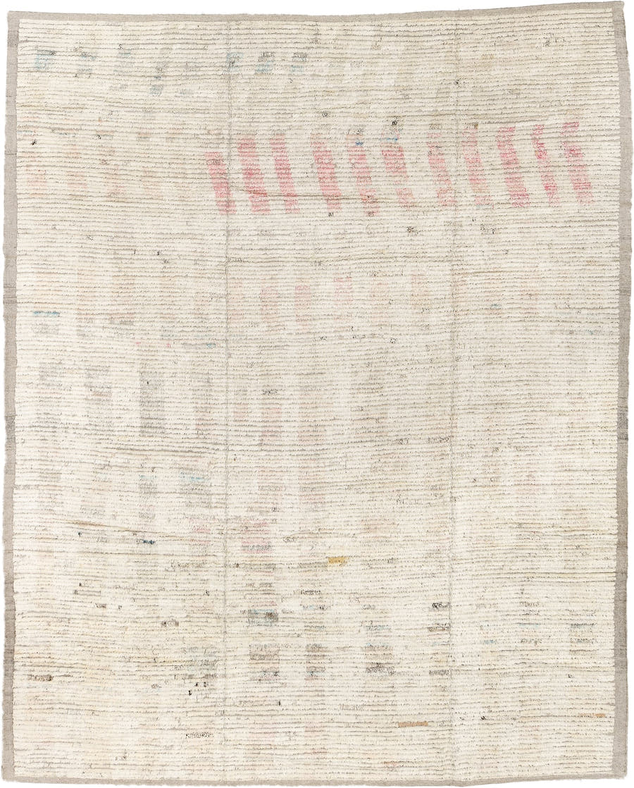 8' x 11' one-of-a-kind handmade vintage Tulu large size rug. Color palette: ivory, cream, taupe, blush, pale blue, charcoal