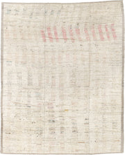 8' x 11' one-of-a-kind handmade vintage Tulu large size rug. Color palette: ivory, cream, taupe, blush, pale blue, charcoal