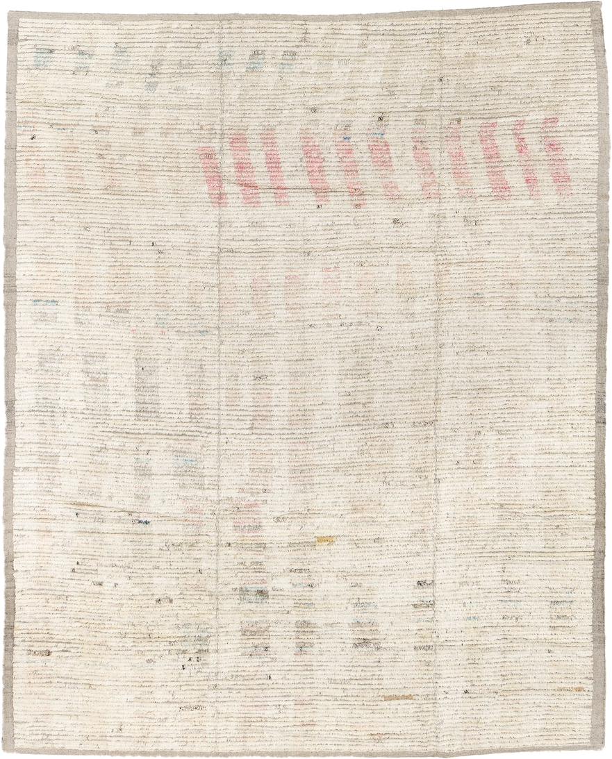 8' x 11' one-of-a-kind handmade vintage Tulu large size rug. Color palette: ivory, cream, taupe, blush, pale blue, charcoal