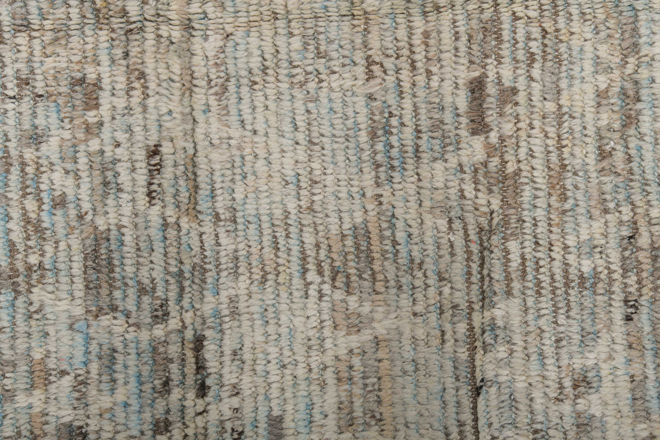 7' x 10' one-of-a-kind handmade vintage Tulu large size rug. Color palette: ivory, taupe, beige, pale blue, brown, cream