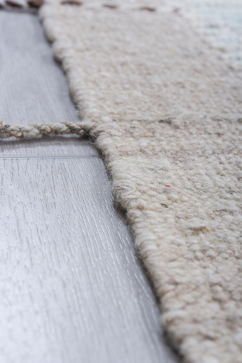 10' x 14' one-of-a-kind handmade vintage Tulu large size rug. Color palette: ivory, pale blue, taupe, beige, charcoal