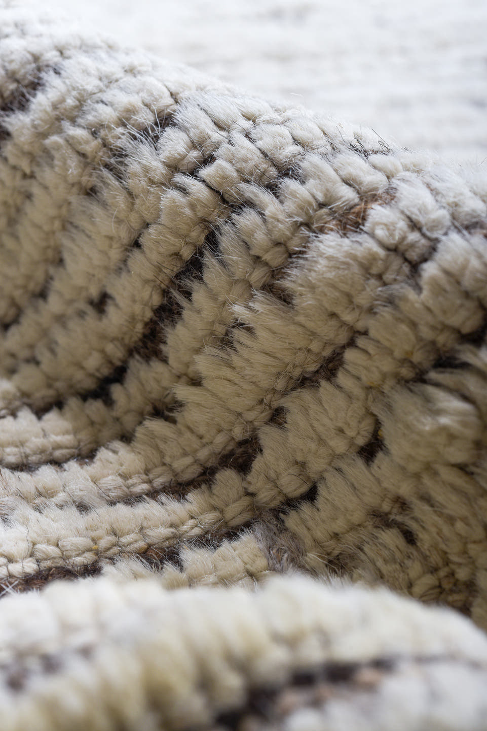 13' x 13' one-of-a-kind handmade vintage Tulu oversize rug. Color palette: ivory, charcoal, taupe, brown, gray, black, beige