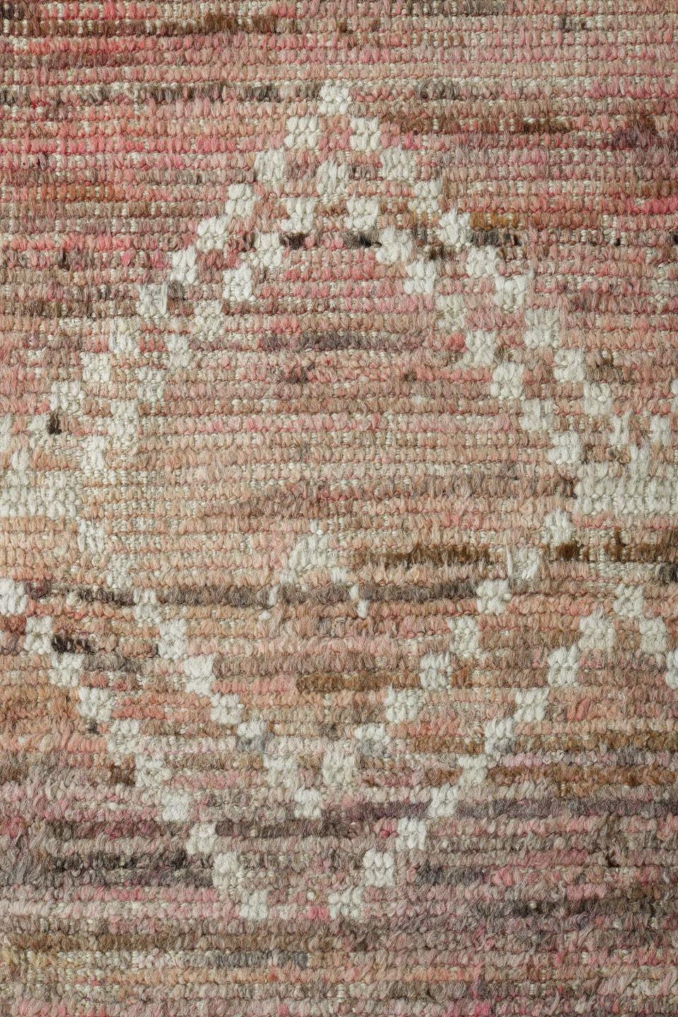 8' x 9' one-of-a-kind handmade vintage Tulu large size rug. Color palette: rose, taupe, ivory, blush, sand, brown, pink, red