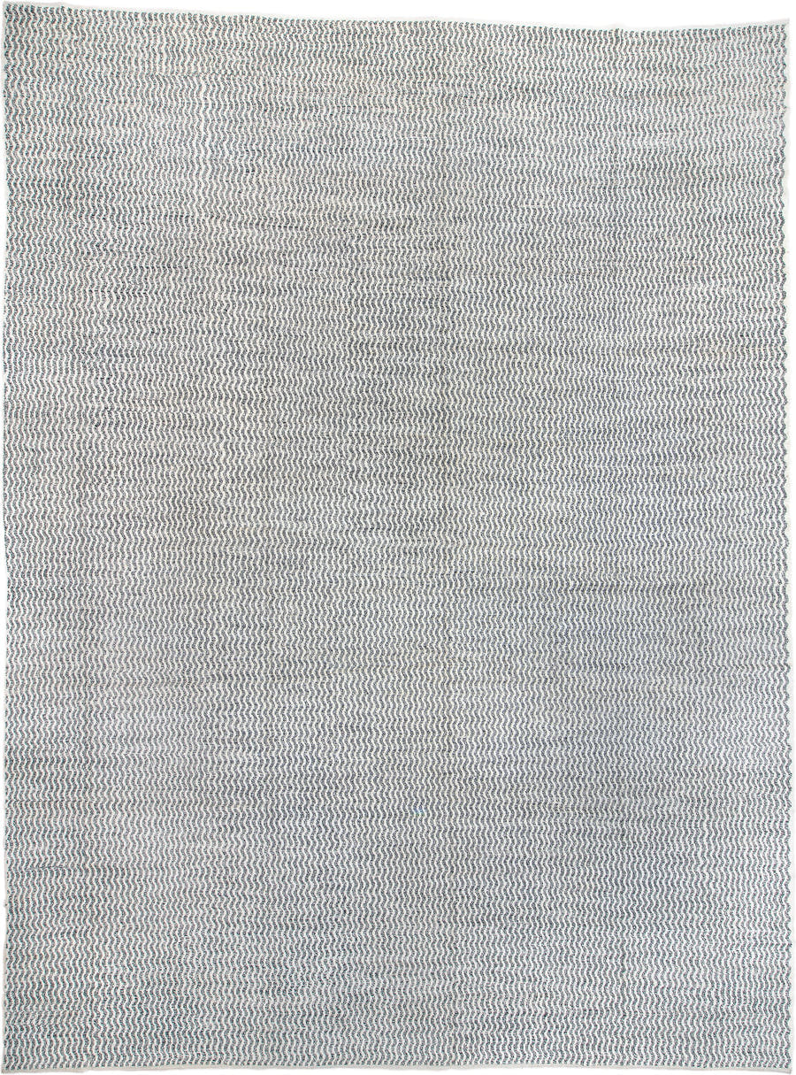 14' x 19' one-of-a-kind handmade vintage Tulu oversize rug. Color palette: ivory, blue-gray, teal, slate, gray, blue