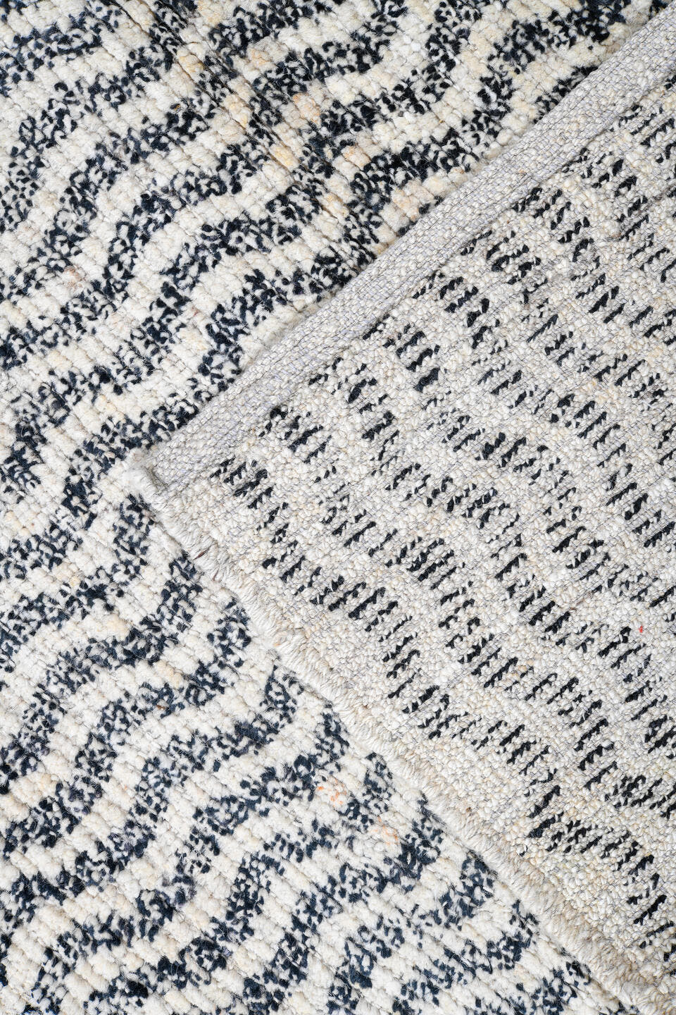14' x 19' one-of-a-kind handmade vintage Tulu oversize rug. Color palette: ivory, blue-gray, teal, slate, gray, blue
