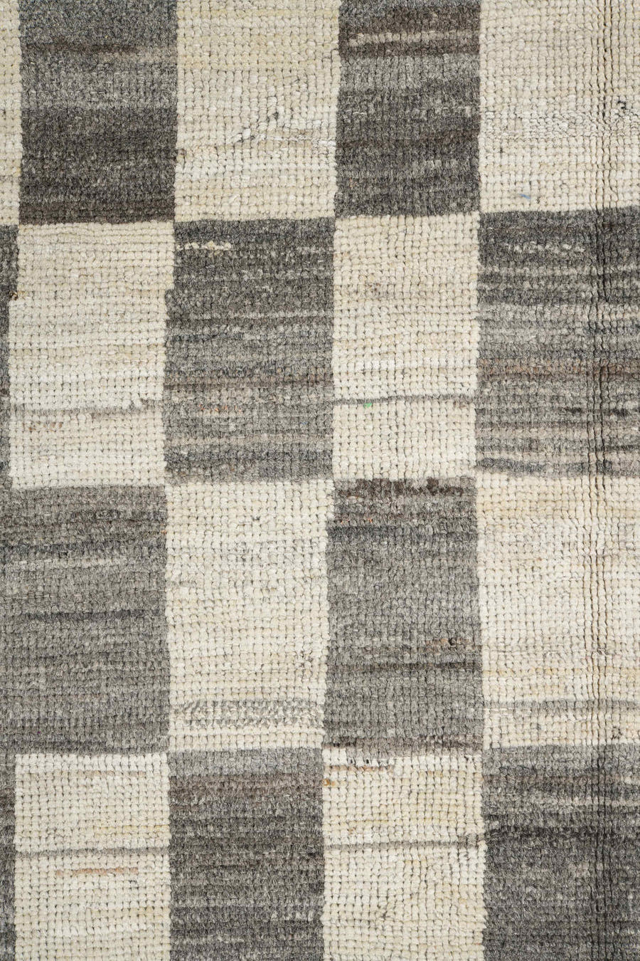 6' x 9' one-of-a-kind handmade vintage Tulu medium size rug. Color palette: ivory, charcoal, gray, taupe, black, beige