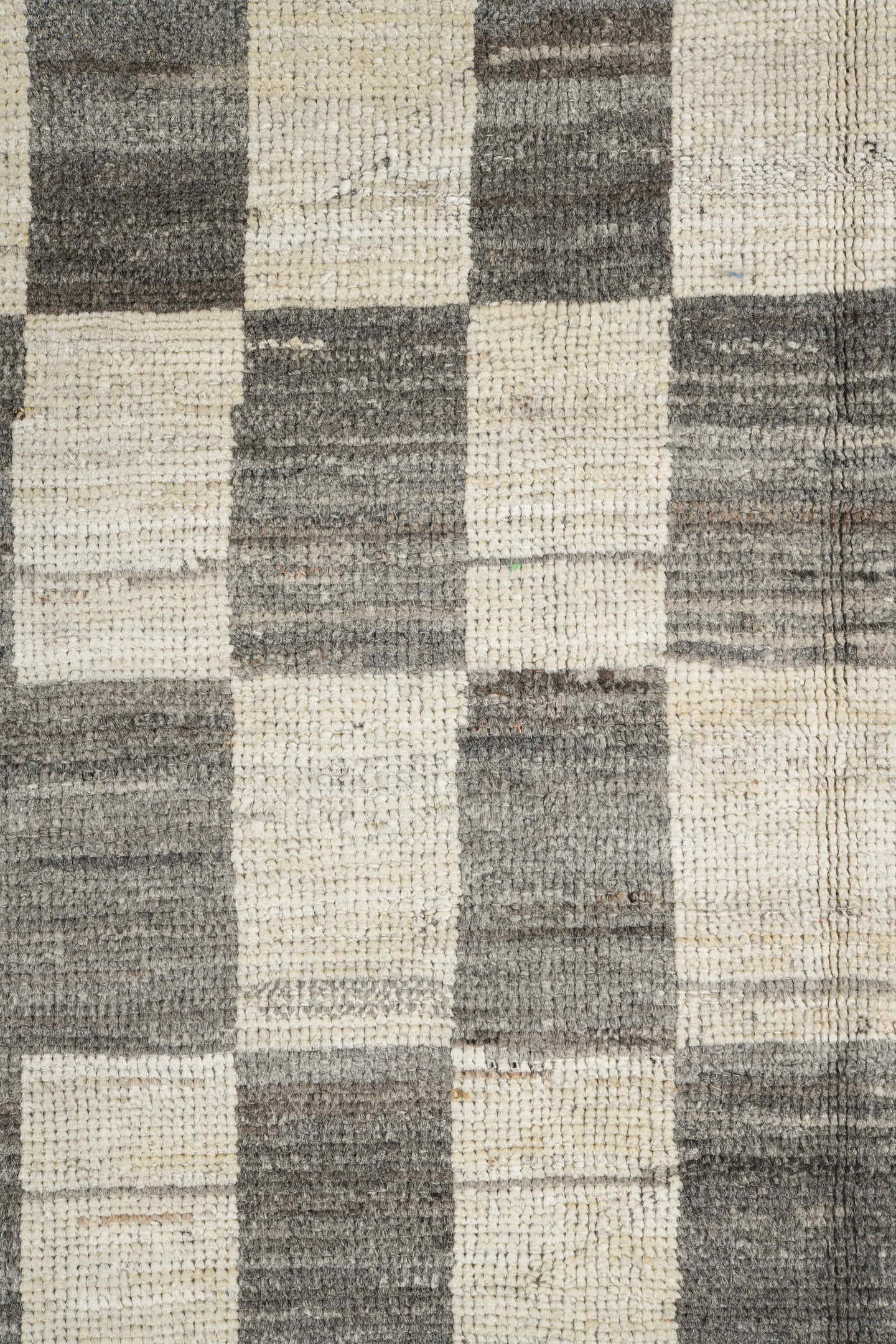 6' x 9' one-of-a-kind handmade vintage Tulu medium size rug. Color palette: ivory, charcoal, gray, taupe, black, beige