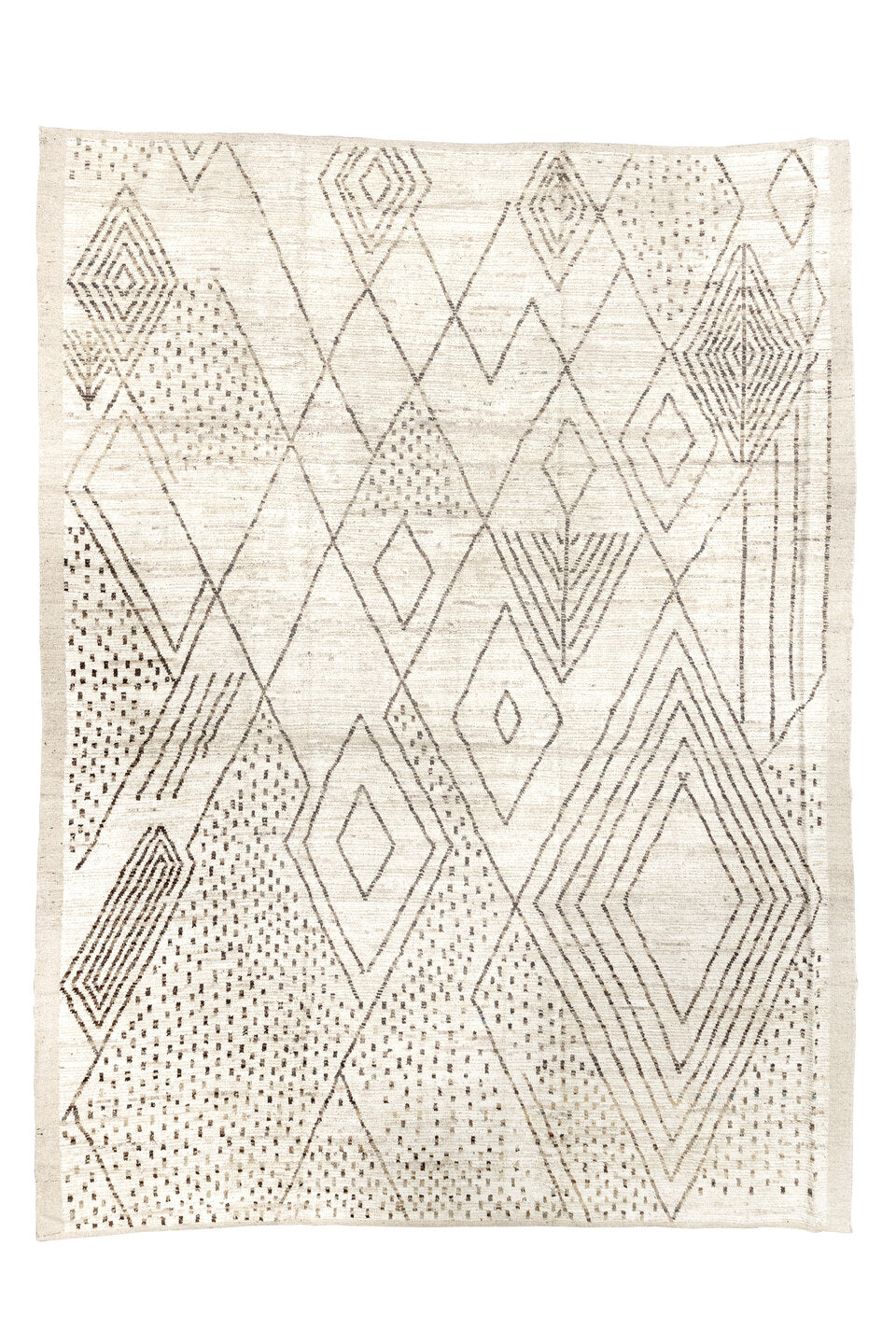 10' x 13' one-of-a-kind handmade vintage Tulu large size rug. Color palette: black, brown, dark gray, gray, light gray