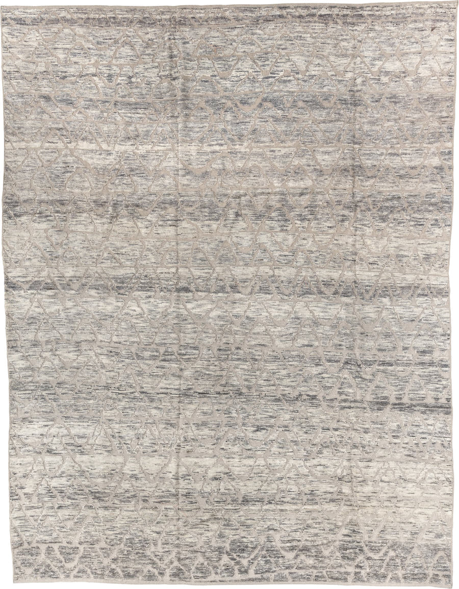 9' x 12' one-of-a-kind handmade vintage Tulu large size rug. Color palette: ivory, taupe, gray, cream, greige, beige
