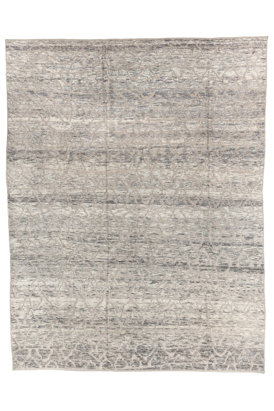 9' x 12' one-of-a-kind handmade vintage Tulu large size rug. Color palette: black, dark gray, dim gray, gainsboro, gray